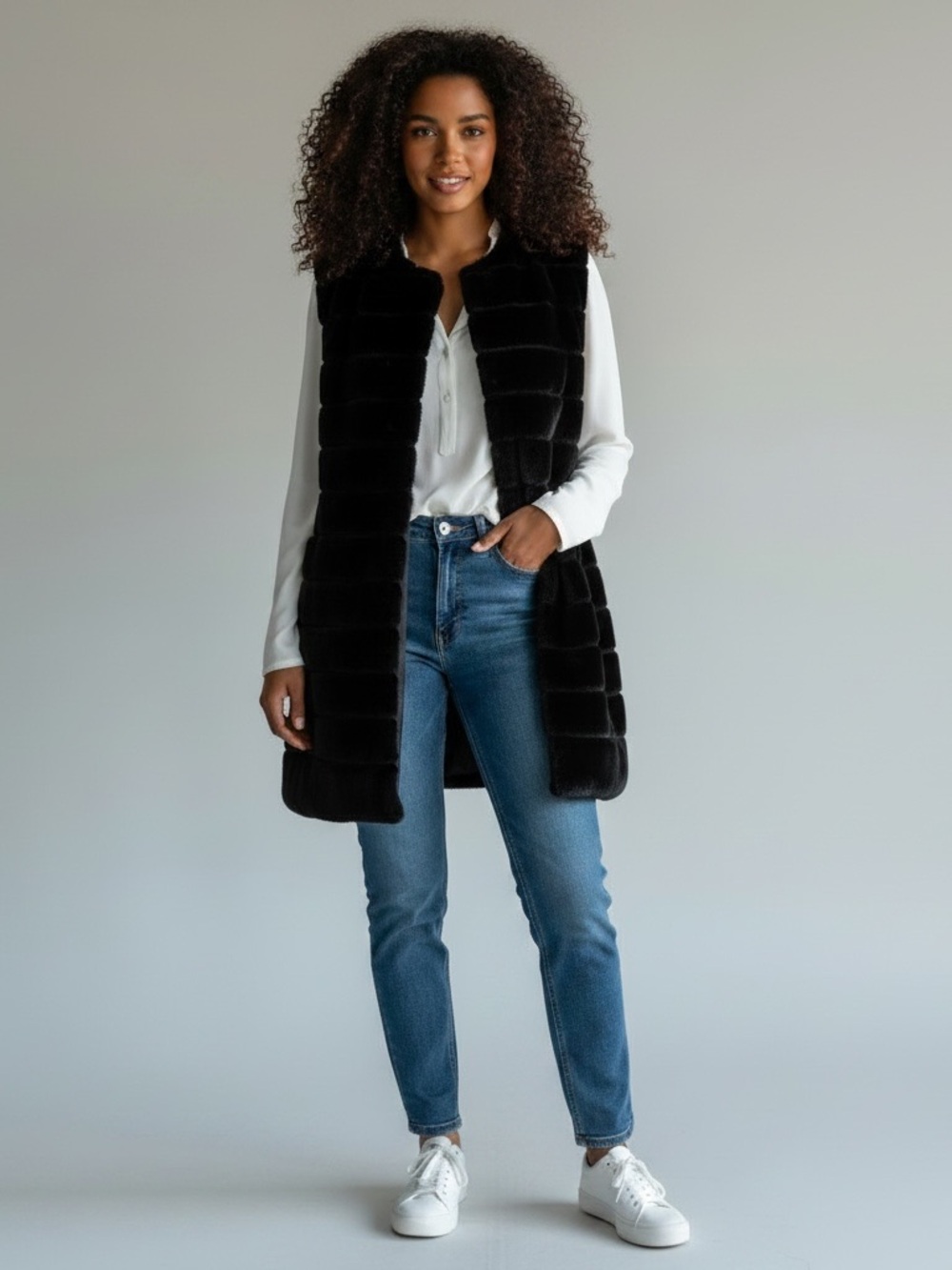 Black Faux Fur Periphery Vest | SZ Medium